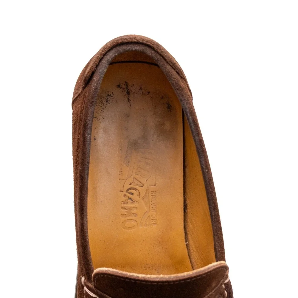 $849.00! Salvatore Ferragamo Gancini Logo Suede Loafers Brown Men's US 8.5 D
